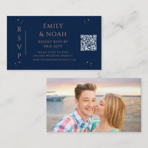 Navy Gold Celestial Wedding Online RSVP QR Photo Enclosure Card