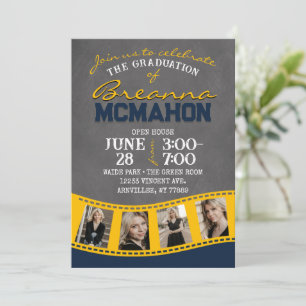 Navy & Gold Chalkboard Filmstrip Graduation Invitation