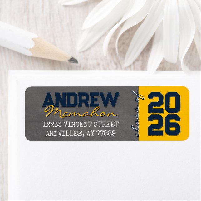 Navy & Gold Chalkboard Graduation Return Address (Insitu)