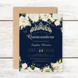 Navy Gold Champagne Floral Quinceanera