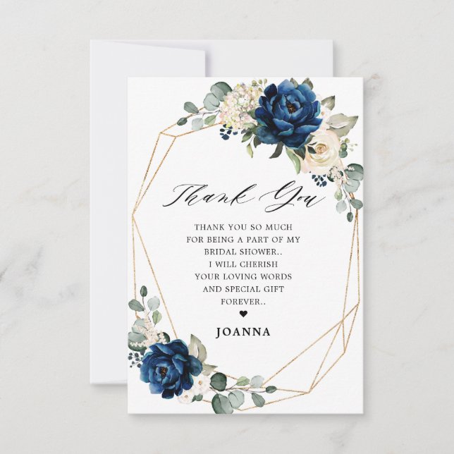 Navy Gold Champagne Ivory Geometric Bridal Shower Thank You Card (Front)