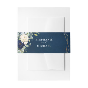 Navy Gold Champagne Ivory Geometric greenery Invitation Belly Band