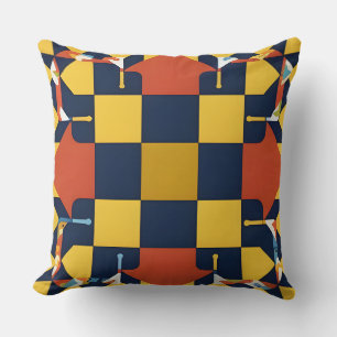 Navy Gold Chequerboard Geometric Modern Classic Cushion