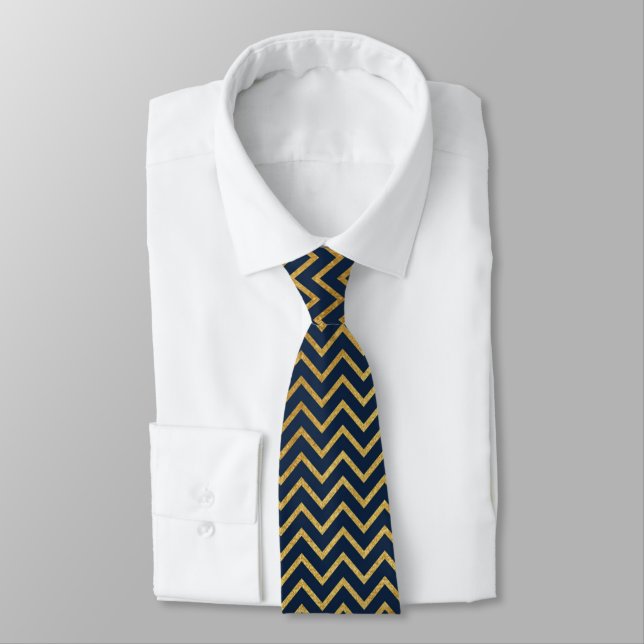 Navy Gold Chevron mens TIE (Tied)