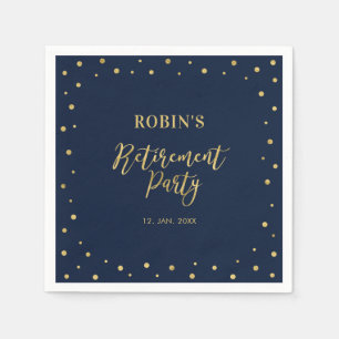 Navy & Gold   Chic Confetti Retirement Party Napkin