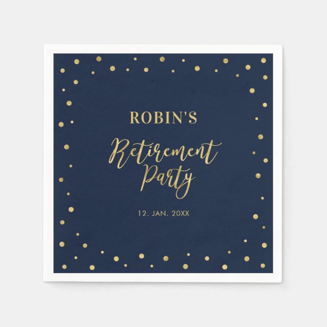 Navy & Gold | Chic Confetti Retirement Party Napkin (Front)