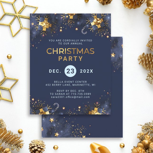 Navy Gold Christmas Party Invitation (Creator Uploaded)