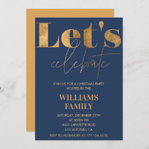 Navy Gold Christmas Party  Let's celebrate Invitation