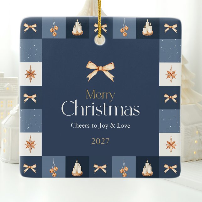 Navy & Gold Christmas Photo Ornament (Creator Uploaded)