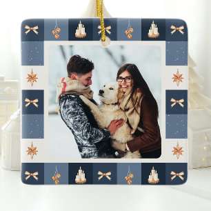Navy & Gold Christmas Photo Ornament