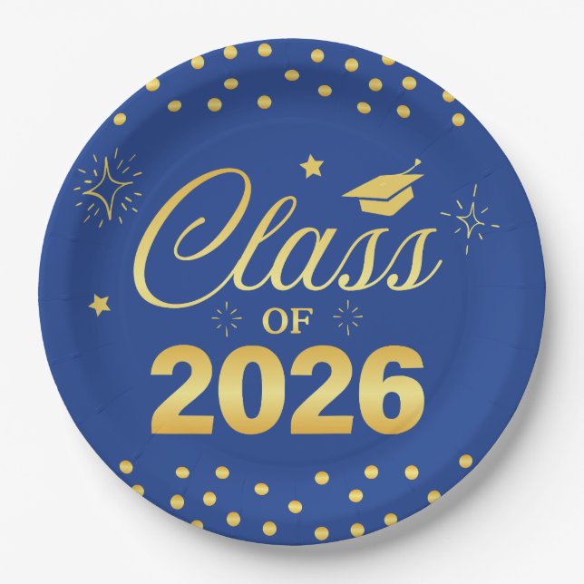 Navy Gold Class of 2026 Graduation Plates (Front)