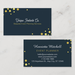 Navy Gold Classic Confetti Event Planner Business Card