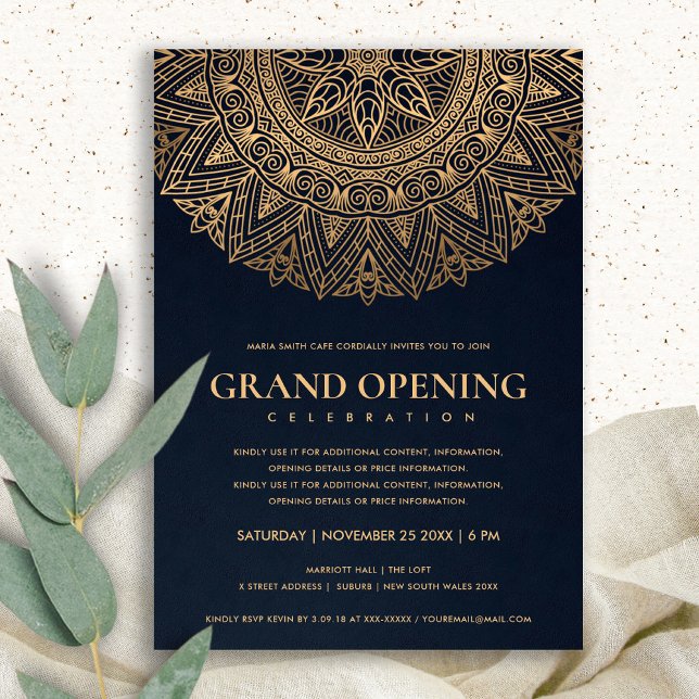 NAVY GOLD CLASSIC ORNATE MANDALA GRAND OPENING INVITATION (Creator Uploaded)