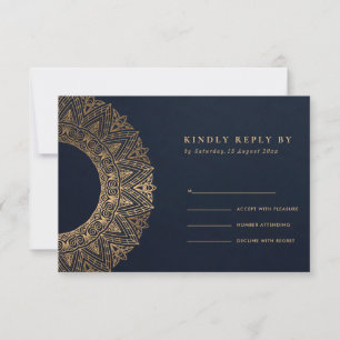 NAVY GOLD CLASSIC ORNATE MANDALA WEDDING RSVP