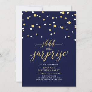 Navy & Gold Confetti Adult Birthday Party Invitation