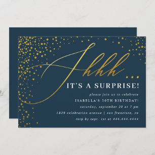Navy & Gold Confetti Script Surprise Party Invitation