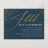 Navy & Gold Confetti Script Surprise Party