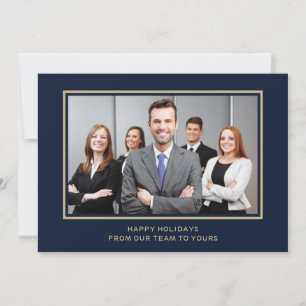Navy Gold Corporate Business Photo holiday Card