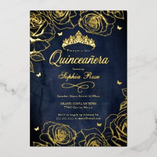 Navy Gold Crown Roses Theme Quinceanera