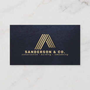 Navy gold custom logo QR building construction Business Card