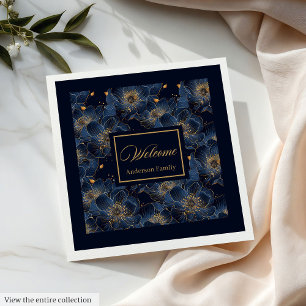 Navy Gold Custom Napkins Lux Floral Table Style