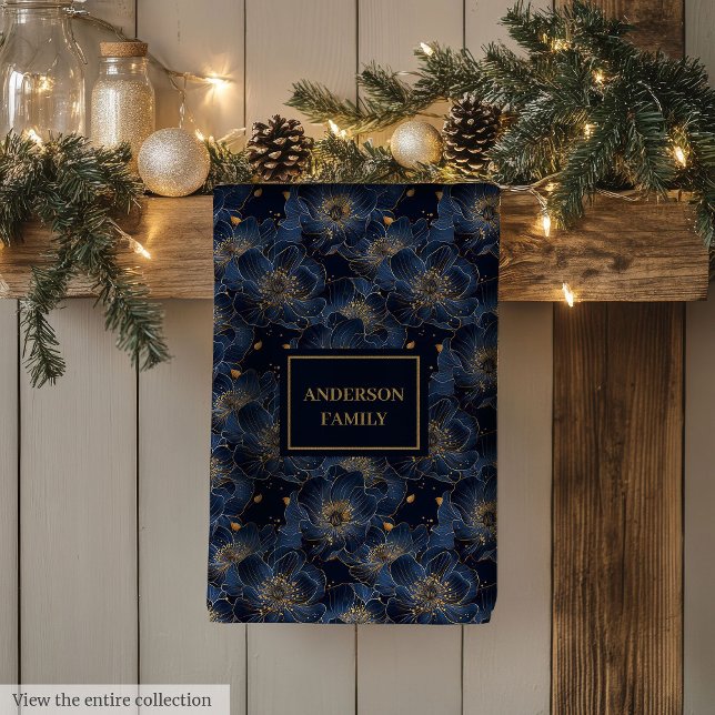 Navy Gold Custom Towel Lux Floral Kitchen Gift (Navy Gold Custom Towel Lux Floral Kitchen Gift)