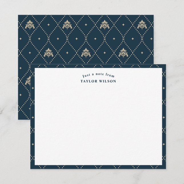 Navy & Gold Damask Lattice Personalised Card (Front/Back)