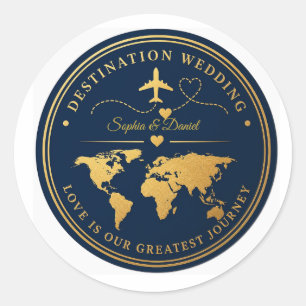 Navy Gold Destination Wedding Passport Sticker