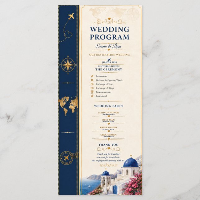 Navy Gold Destination Wedding Program Programme (Front)