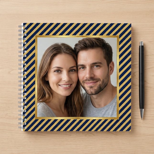 Navy & Gold Diagonal Stripe Frame Photo Notebook (Creator Uploaded)