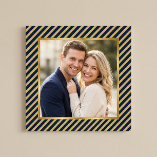 Navy & Gold Diagonal Stripe Frame Photo Poster