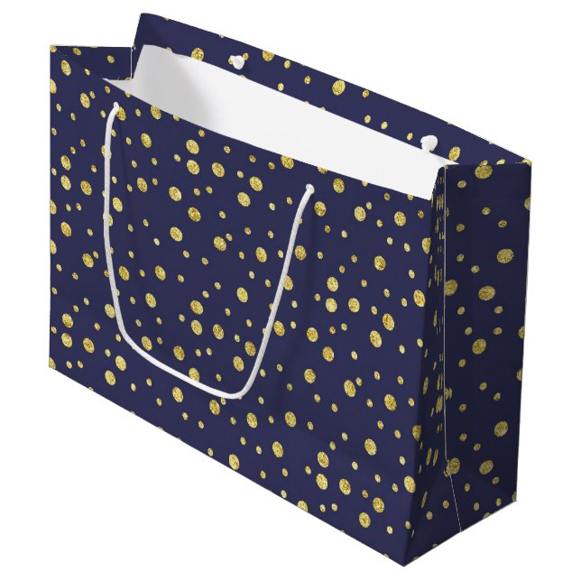 Navy Gold Dots Elegant Party Gift Bag (Front Angled)