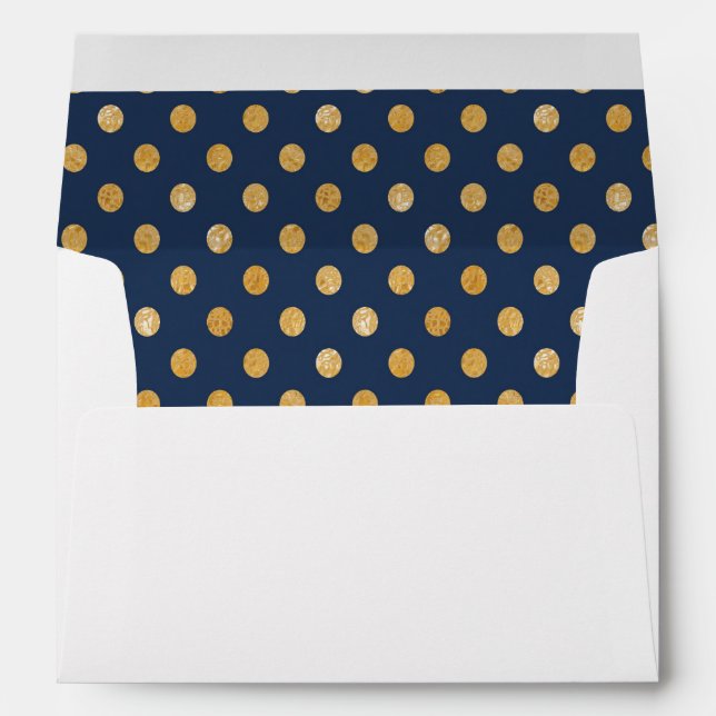Navy Gold Dots Pattern Wedding Set Lined Envelope (Back (Bottom))