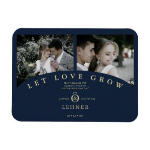 Navy Gold Elegant 2 Photos let Love Grow Wedding Magnet