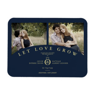 Navy Gold Elegant 2 Photos let Love Grow Wedding Magnet