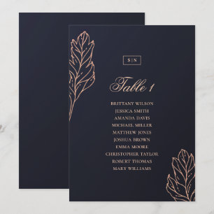 Navy gold elegant botanical wedding seating chart invitation