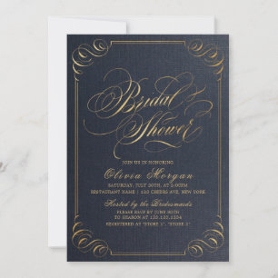 Navy gold elegant calligraphy Bridal Shower Invitation
