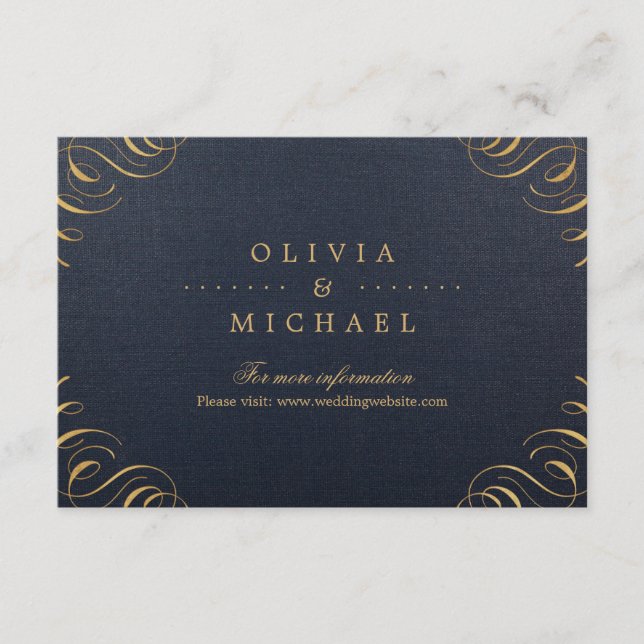 Navy gold elegant calligraphy wedding insert (Front)