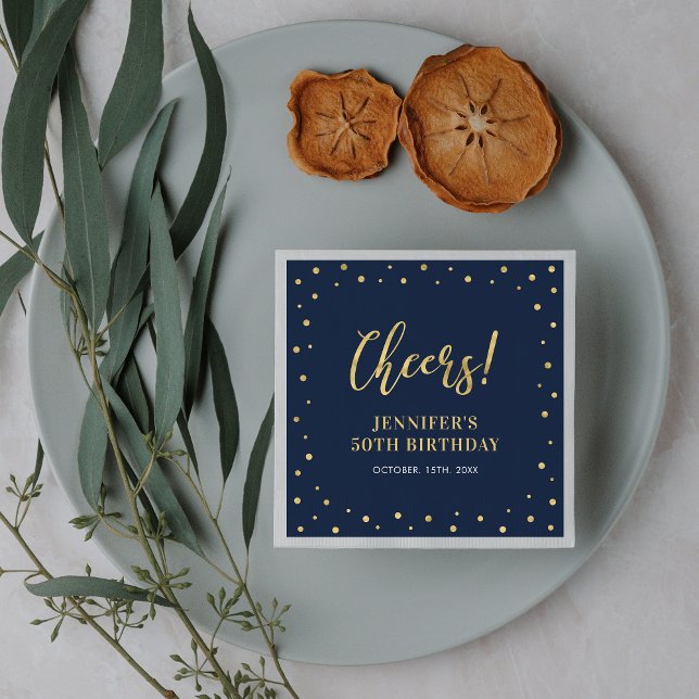 Navy & Gold | Elegant Classic Adult Birthday Party Napkin (Creator Uploaded)