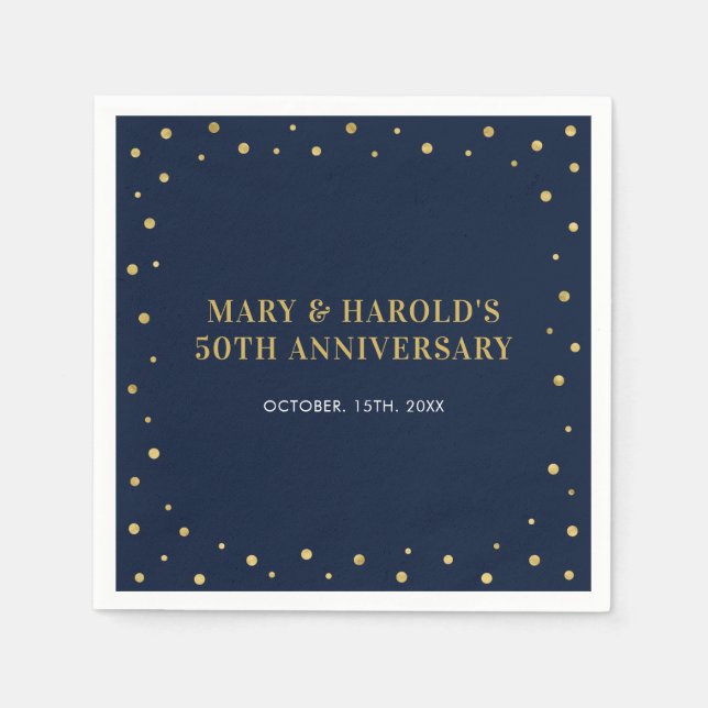 Navy & Gold | Elegant Classic Wedding Anniversary Napkin (Front)