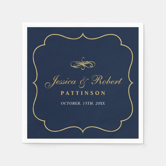 Navy & Gold | Elegant Classic Wedding Napkin (Front)