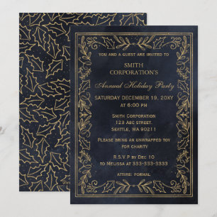 Navy Gold Elegant Corporate Holiday Party Invitation