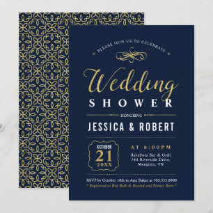 Navy & Gold Elegant Couples Wedding Shower Invitation
