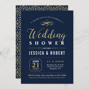 Navy & Gold Elegant Couples Wedding Shower Invitation