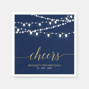 Navy & Gold   Elegant Lights Adult Birthday Party Napkin