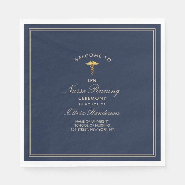 Navy Gold Elegant Nurse Pinning Ceremony  Napkin (Front)