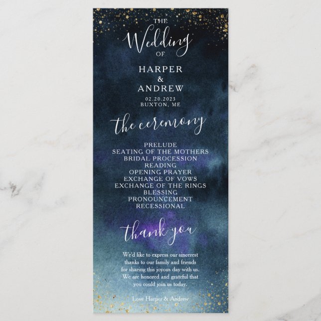 Navy Gold Elegant Wedding Ceremony Programme (Front)