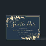 Navy Gold Eucalyptus Save The Date Card<br><div class="desc">Let your friends and family know that you have set a date for your wedding with this beautiful watercolor eucalyptus Save the Date card.</div>
