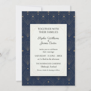 Navy Gold Fan Art Deco Wedding Invitation