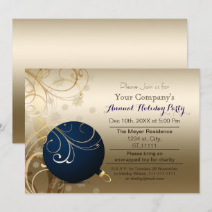 navy gold Festive Corporate holiday party Invitation